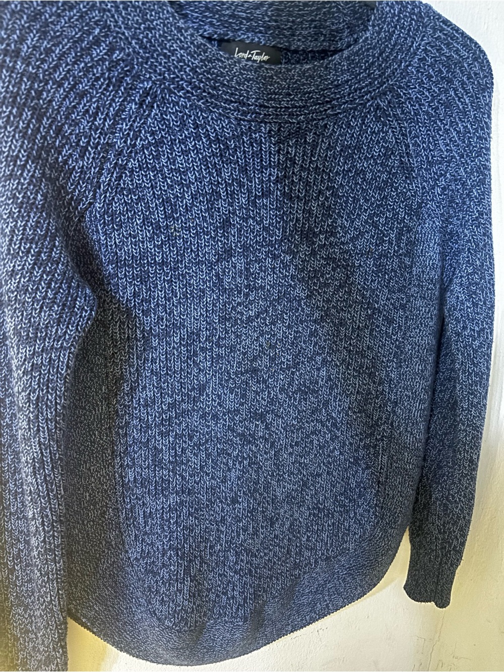 vintage Lord & Taylor crewneck shaker-stitch sweater in a marled denim blue